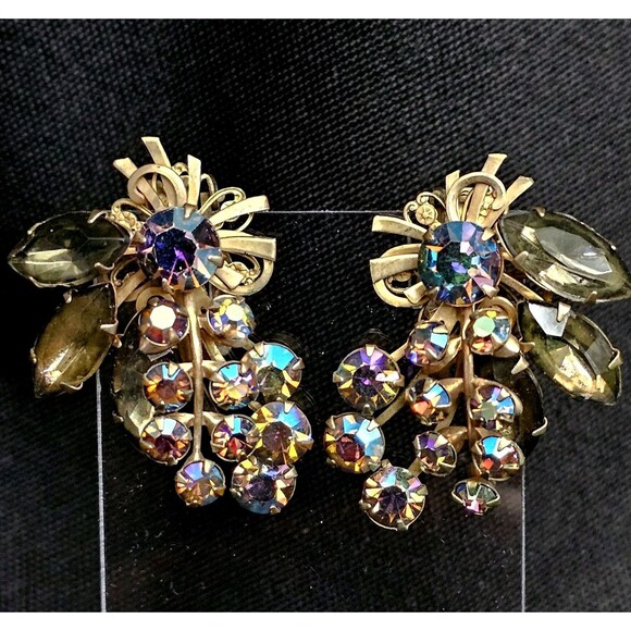 MCM Julianna DeLizza and Elster Earrings Clip On Aurora Borealis 1960s EXC! - Picture 5 of 10